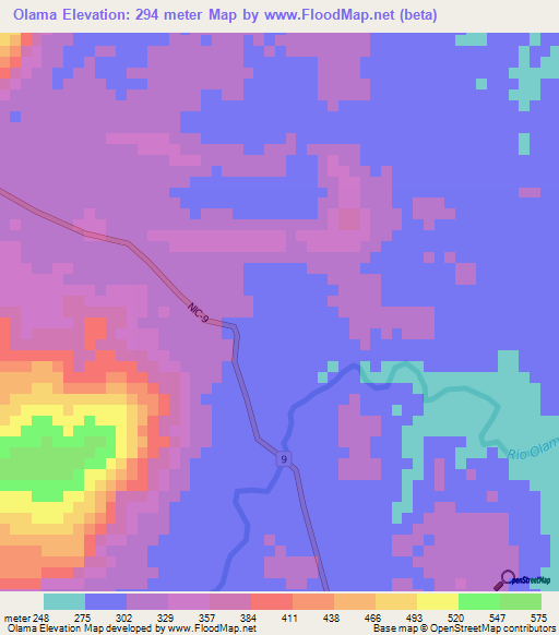 Olama,Nicaragua Elevation Map