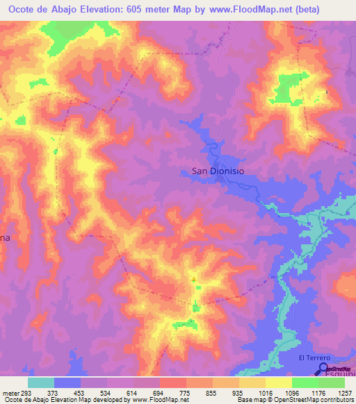 Ocote de Abajo,Nicaragua Elevation Map