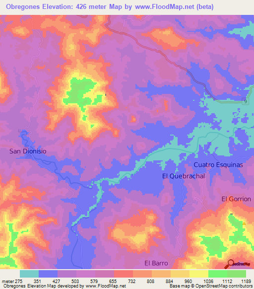 Obregones,Nicaragua Elevation Map