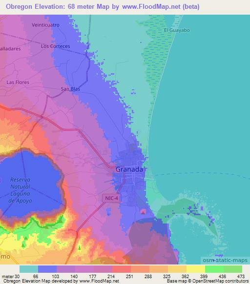 Obregon,Nicaragua Elevation Map