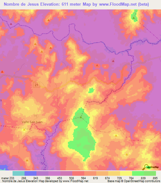 Nombre de Jesus,Nicaragua Elevation Map