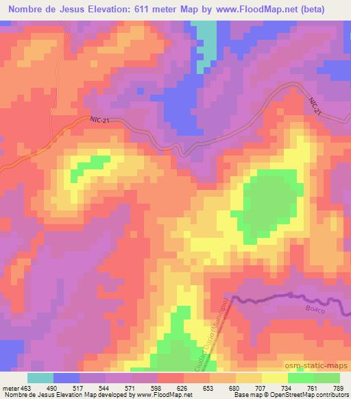 Nombre de Jesus,Nicaragua Elevation Map