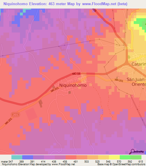 Niquinohomo,Nicaragua Elevation Map