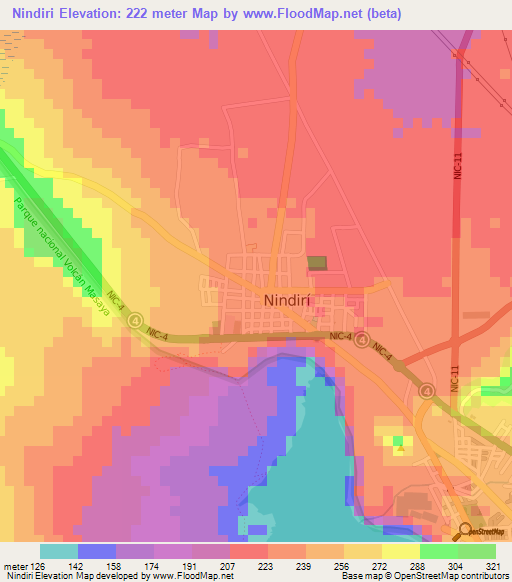Nindiri,Nicaragua Elevation Map