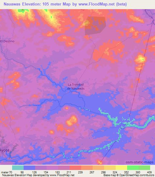 Nauawas,Nicaragua Elevation Map