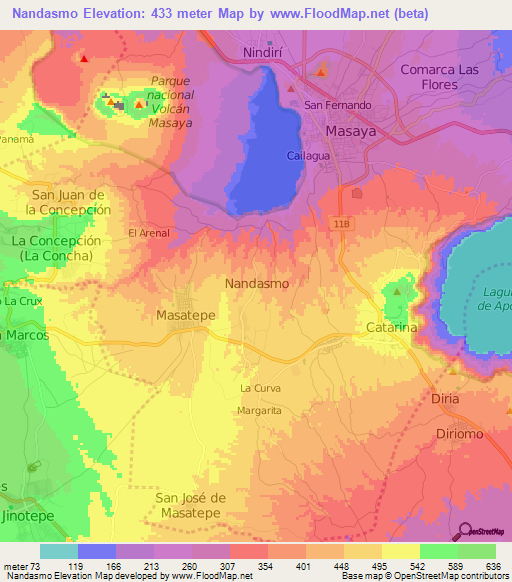 Nandasmo,Nicaragua Elevation Map