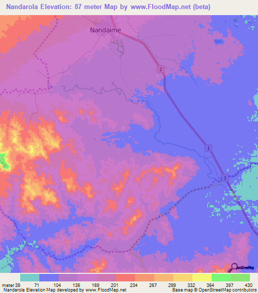 Nandarola,Nicaragua Elevation Map