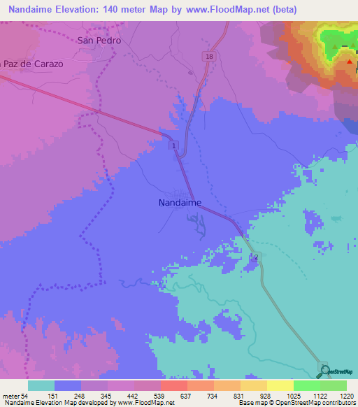 Nandaime,Nicaragua Elevation Map
