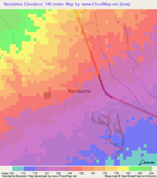 Nandaime,Nicaragua Elevation Map