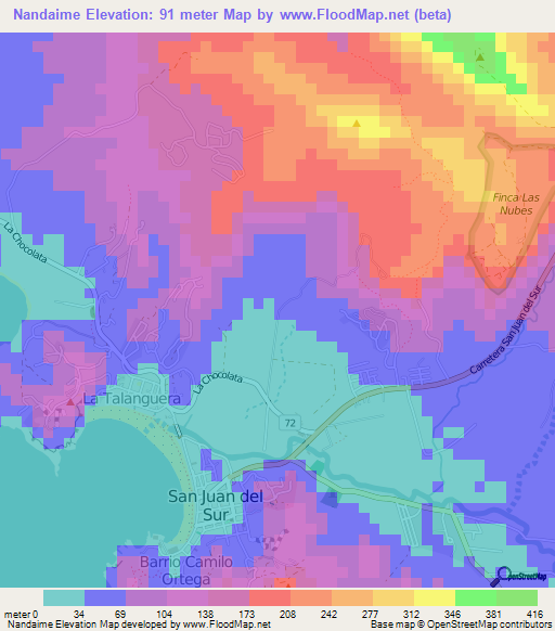 Nandaime,Nicaragua Elevation Map
