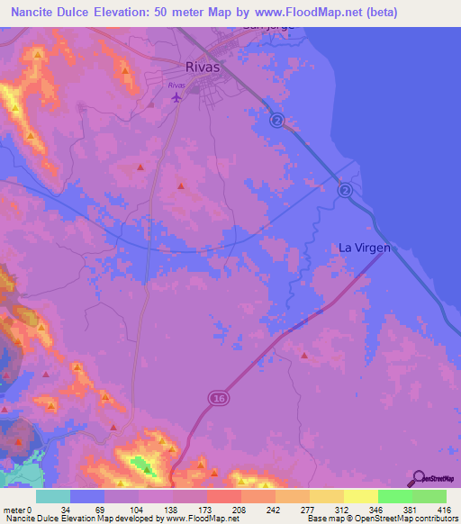 Nancite Dulce,Nicaragua Elevation Map
