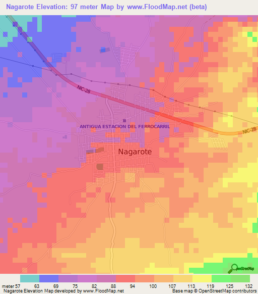 Nagarote,Nicaragua Elevation Map