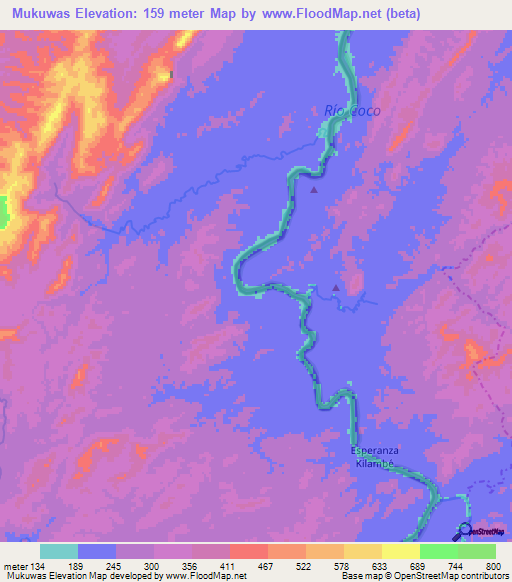 Mukuwas,Nicaragua Elevation Map