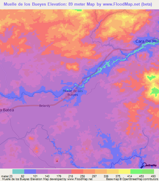 Muelle de los Bueyes,Nicaragua Elevation Map