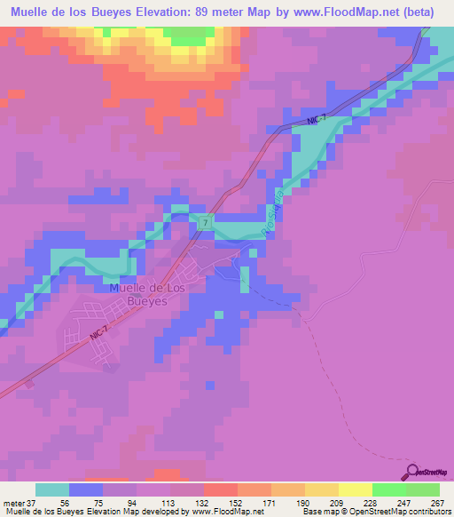 Muelle de los Bueyes,Nicaragua Elevation Map
