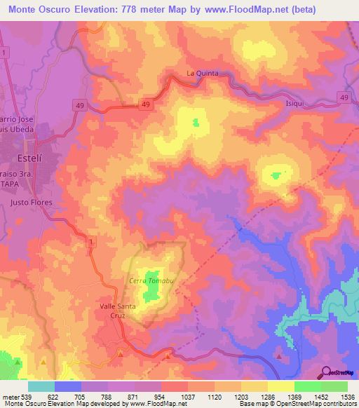 Monte Oscuro,Nicaragua Elevation Map