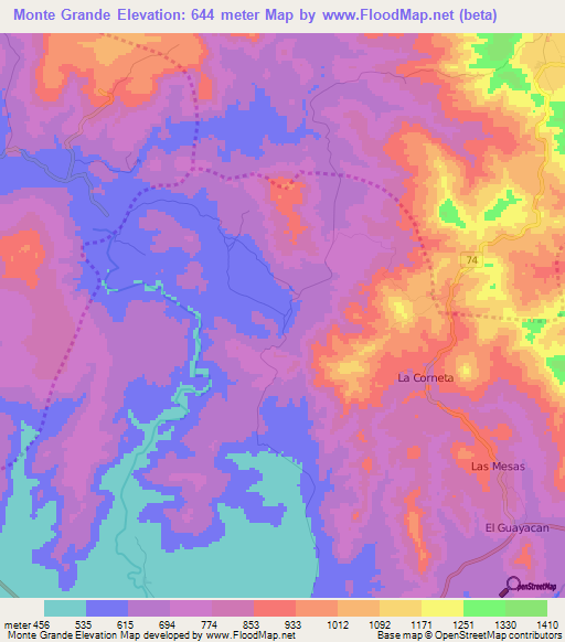 Monte Grande,Nicaragua Elevation Map