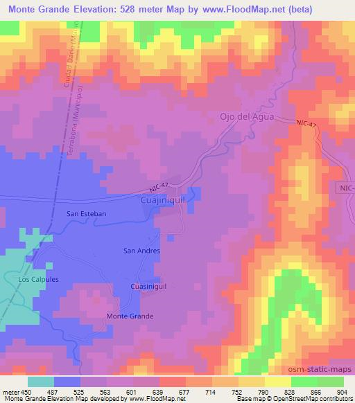 Monte Grande,Nicaragua Elevation Map