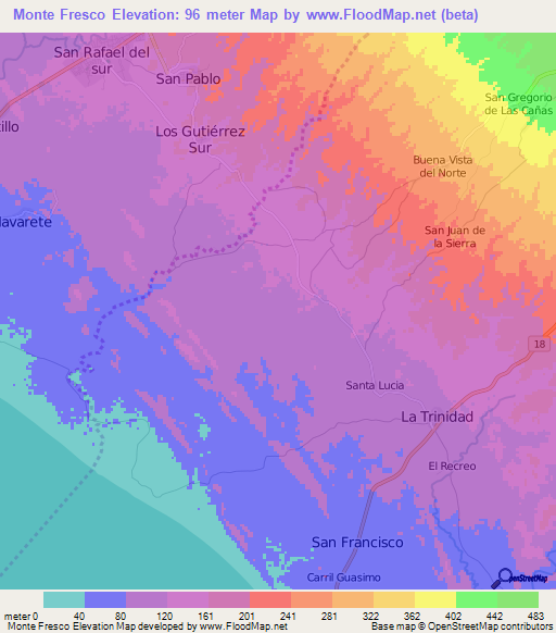 Monte Fresco,Nicaragua Elevation Map