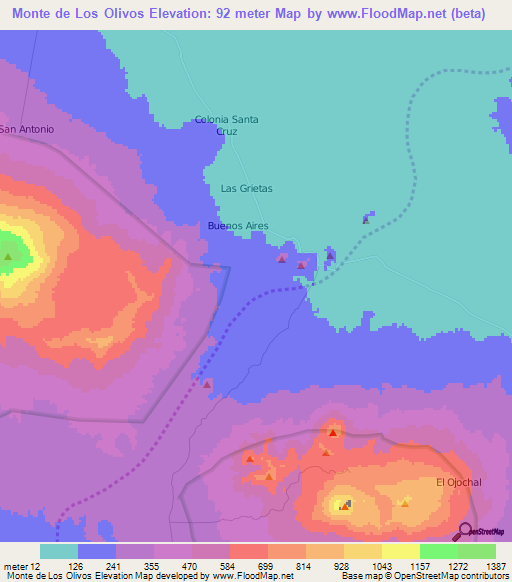 Monte de Los Olivos,Nicaragua Elevation Map