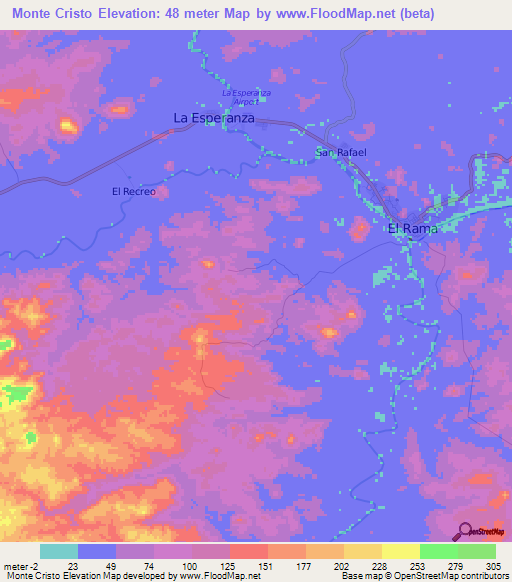 Monte Cristo,Nicaragua Elevation Map