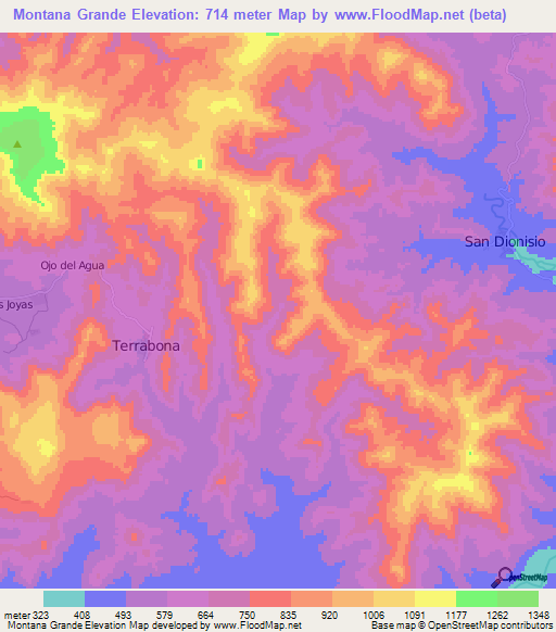 Montana Grande,Nicaragua Elevation Map