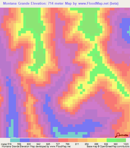 Montana Grande,Nicaragua Elevation Map