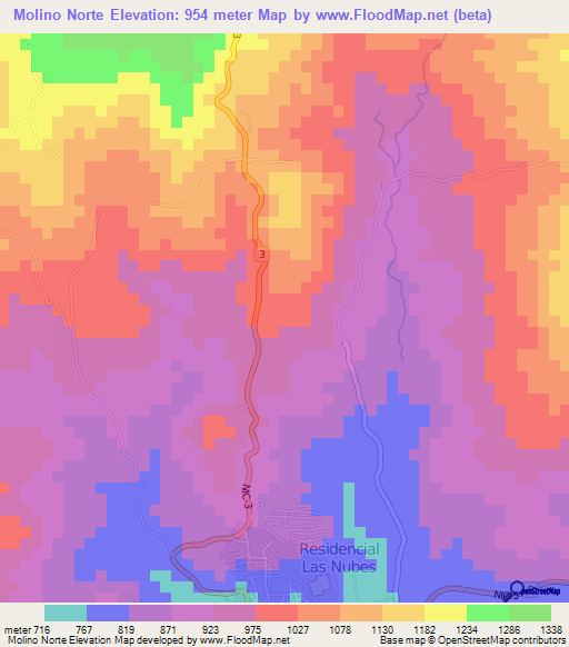 Molino Norte,Nicaragua Elevation Map