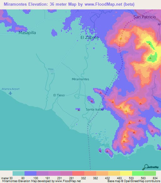 Miramontes,Nicaragua Elevation Map