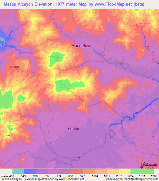 Mesas Alcayan,Nicaragua Elevation Map
