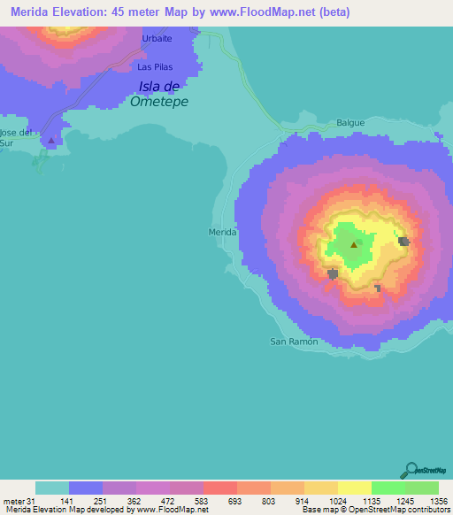 Merida,Nicaragua Elevation Map
