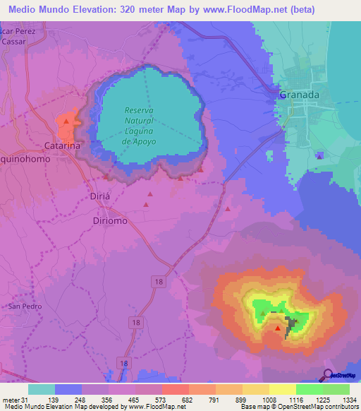 Medio Mundo,Nicaragua Elevation Map