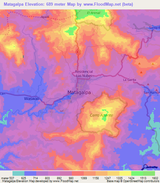 Matagalpa,Nicaragua Elevation Map