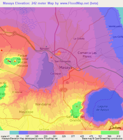 Masaya,Nicaragua Elevation Map