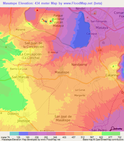 Masatepe,Nicaragua Elevation Map