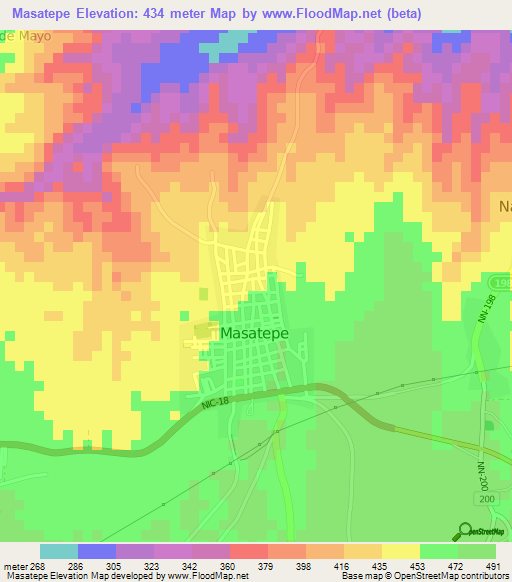 Masatepe,Nicaragua Elevation Map