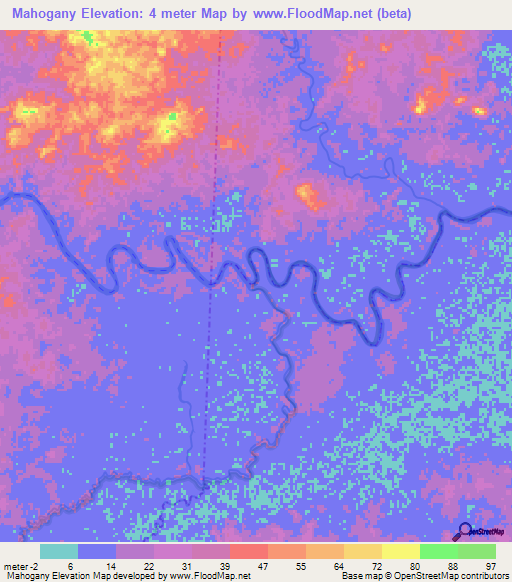 Mahogany,Nicaragua Elevation Map