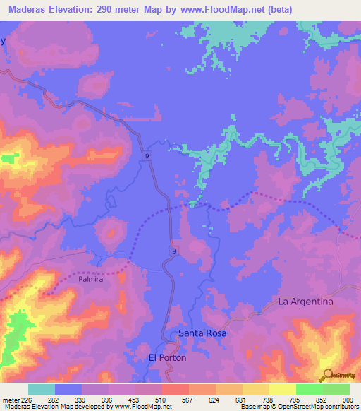 Maderas,Nicaragua Elevation Map