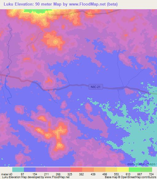 Luku,Nicaragua Elevation Map