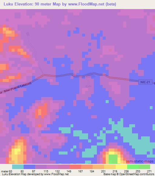 Luku,Nicaragua Elevation Map