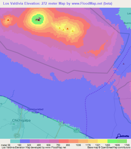 Los Valdivia,Nicaragua Elevation Map