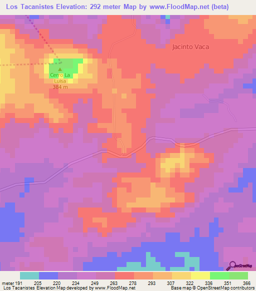 Los Tacanistes,Nicaragua Elevation Map