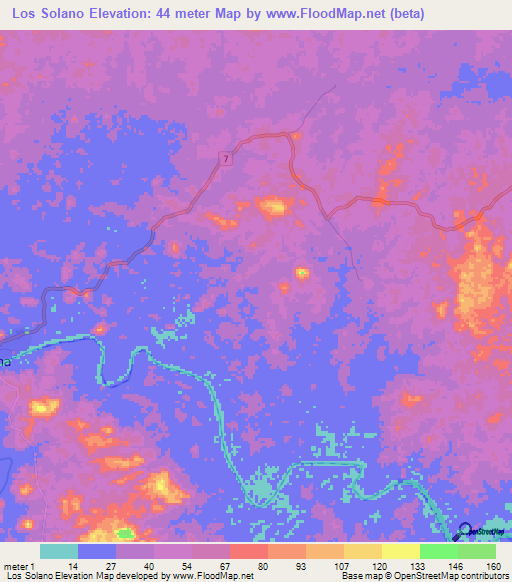 Los Solano,Nicaragua Elevation Map