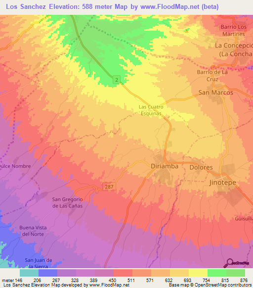 Los Sanchez,Nicaragua Elevation Map