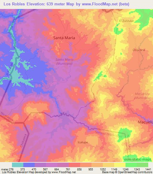 Los Robles,Nicaragua Elevation Map