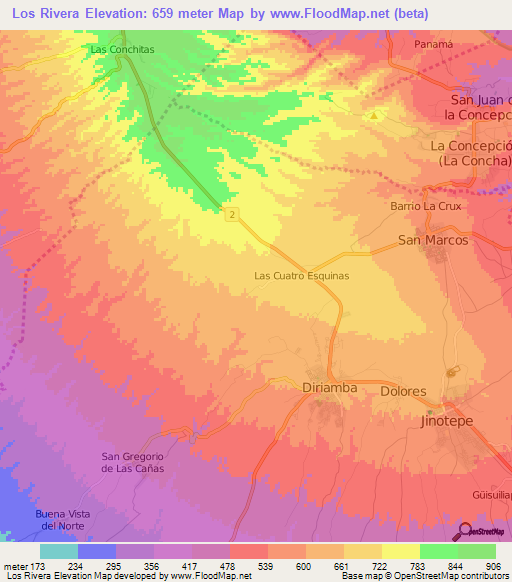 Los Rivera,Nicaragua Elevation Map