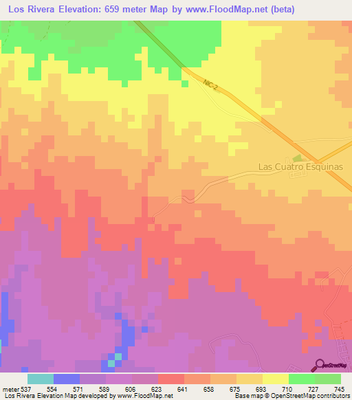 Los Rivera,Nicaragua Elevation Map