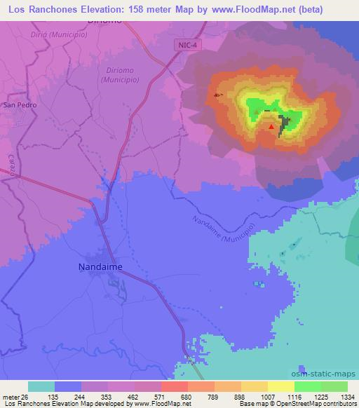 Los Ranchones,Nicaragua Elevation Map