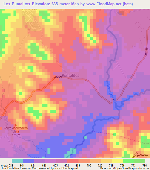 Los Puntalitos,Nicaragua Elevation Map