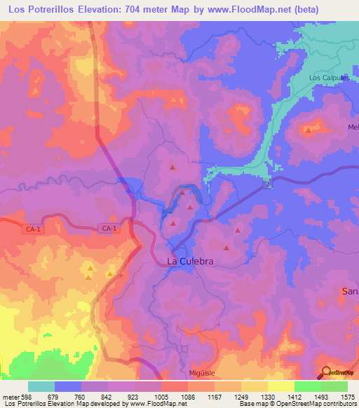 Los Potrerillos,Nicaragua Elevation Map